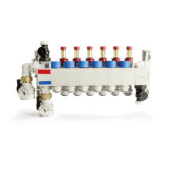 Collecteur polymère compact Rehau 10 circuits livré prémonté et équipé de raccords instantanés en tube PER RAUTHERM de Ø 16 x 1.5 Réf. 14707801001