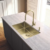 Cuve inox PVD reflet d'or BXM 110-50 avec revêtement, 1 cuve R12 , sans égouttoir, 54 x45 cm , Vidage manuel , bonde 9 cm , trop-plein discret réf: 199086
