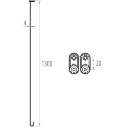 Tendeur plafond 130 cm, avec double fil laiton, pour porte-rideau D 20 mm, nickelé chromé réf. 004803