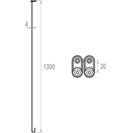 Tendeur plafond 130 cm, avec double fil laiton, pour porte-rideau D 20 mm, nickelé chromé réf. 004803