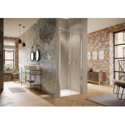 Porte saloon en niche Solva avec cadre partiel Carré, argent brillant, verre clair 6 mm, L88 - 90.5 H200 cm réf : S20802092322