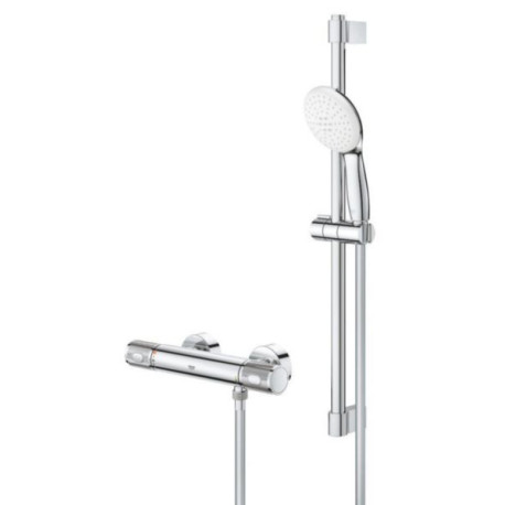 Combi-douche Mitigeur Grohtherm 1000 Performance et ensemble douchette Tempesta 110 2 jets 8l barre 600 Chromé Réf. 34838001