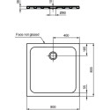 Receveur carré en grès fin 80 x 80 cm Okyris blanc. Extra-plat 4 cm d'épaisseur. Émaillé 3 faces. À encastrer ou à poser. Ressaut interne de 2 cm maximum. Bonde non fournie Ø 9 cm (réf. R6102AA)
