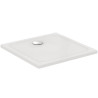 Receveur carré en grès fin 80 x 80 cm Okyris blanc. Extra-plat 4 cm d'épaisseur. Émaillé 3 faces. À encastrer ou à poser. Ressaut interne de 2 cm maximum. Bonde non fournie Ø 9 cm (réf. R6102AA)