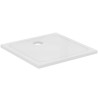 Receveur carré en grès fin 80 x 80 cm Okyris blanc. Extra-plat 4 cm d'épaisseur. Émaillé 3 faces. À encastrer ou à poser. Ressaut interne de 2 cm maximum. Bonde non fournie Ø 9 cm (réf. R6102AA)