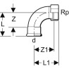 Coude taraudé 90° D22-3/4, acier carbone Réf 20557