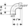 Coude taraudé 90° D22-3/4, acier carbone Réf 20557