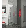 Porte de douche pivotante, pivots excentrés, EQUI, largeur 800 mm, hauteur 1900 mm, profilé argent poli, verre Clair traité Anticalcaire Réf. EIPIV08019VPE