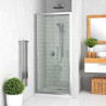 Porte de douche pivotante, pivots excentrés, EQUI, largeur 800 mm, hauteur 1900 mm, profilé argent poli, verre Clair traité Anticalcaire Réf. EIPIV08019VPE