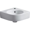 lave-mains d'angle geberit renova compact: b EGAL 45cm, t EGAL 39.5cm, trou de robinetterie EGAL au centre, trop-plein EGAL visible, blanc Réf. 276132000