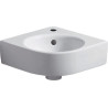 lave-mains d'angle geberit renova compact: b EGAL 45cm, t EGAL 39.5cm, trou de robinetterie EGAL au centre, trop-plein EGAL visible, blanc Réf. 276132000