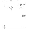lave-mains d'angle geberit renova compact: b EGAL 45cm, t EGAL 39.5cm, trou de robinetterie EGAL au centre, trop-plein EGAL visible, blanc Réf. 276132000