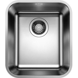 Cuve à intégrer sous plan en acier inox lisse BLANCOSUPRA 340 U 1 Cuve sans égouttoir vidage 90 mm manuel et siphon couleur finition brossée garantie à vie Réf. 518199