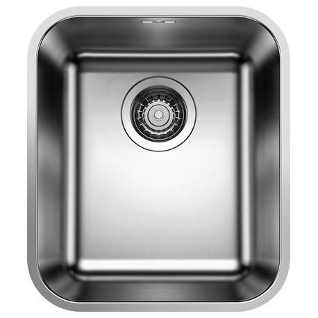 Cuve à intégrer sous plan en acier inox lisse BLANCOSUPRA 340 U 1 Cuve sans égouttoir vidage 90 mm manuel et siphon couleur finition brossée garantie à vie Réf. 518199